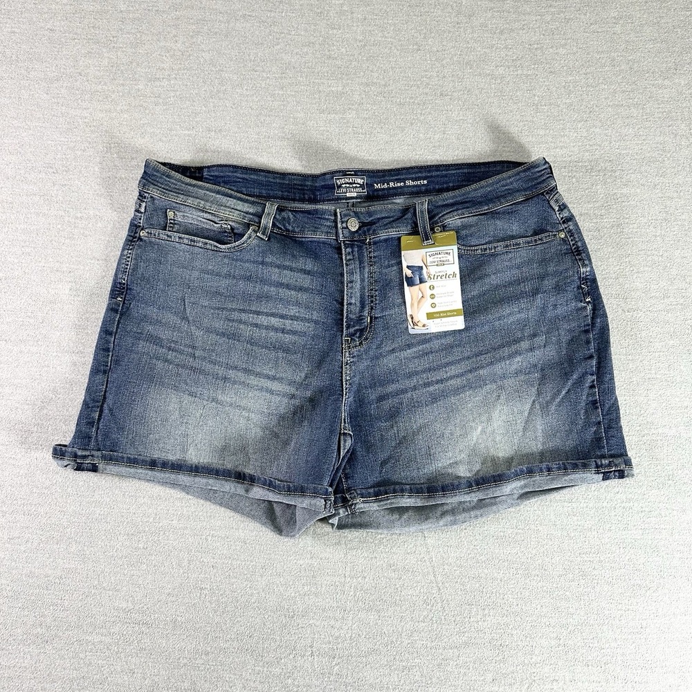 Levi Strauss Signature Gold Jean Shorts Women's 20 Blue Mid Rise Stretch NWT‎